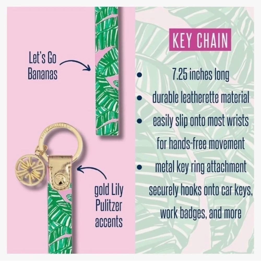 Lilly Pulitzer Durable Leatherette Strap Key Chain Let's go Bananas NWT